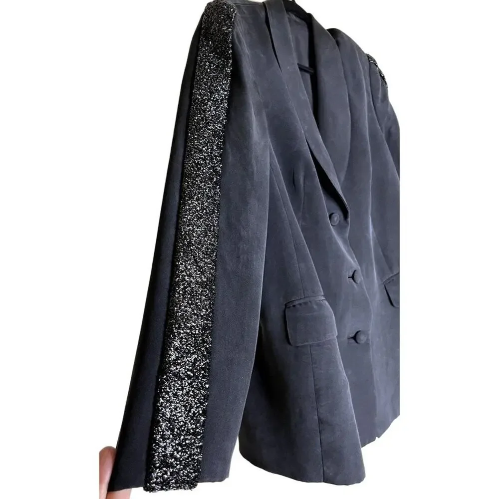 Atelier Eva Devecsery Haute Couture Silk Beaded Sleeve Blazer Large